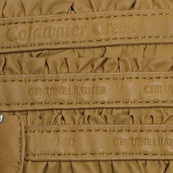 Vintage 80's Coldwater Creek Leather Belt M Mustard Tan Pleated Ruffle Cottageco - Picture 2 of 10